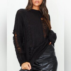 PLT Distressed Black Sweater